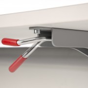 Handle that allows the flip table mechanism to be activated with one hand.